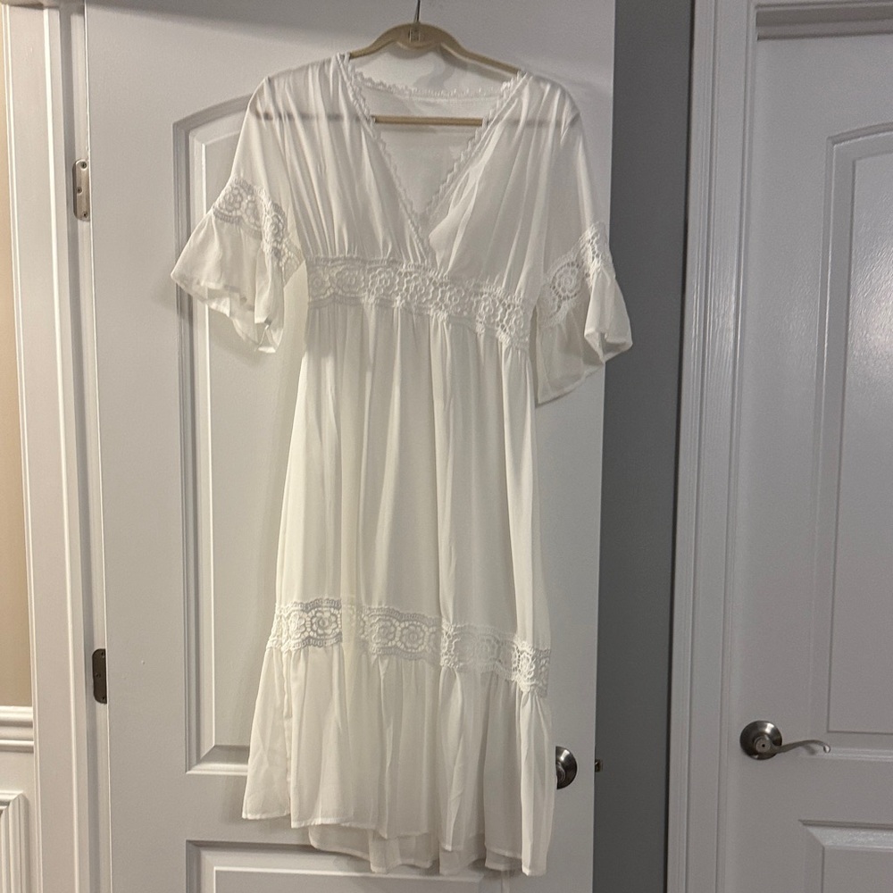 White Lace Trim Dress